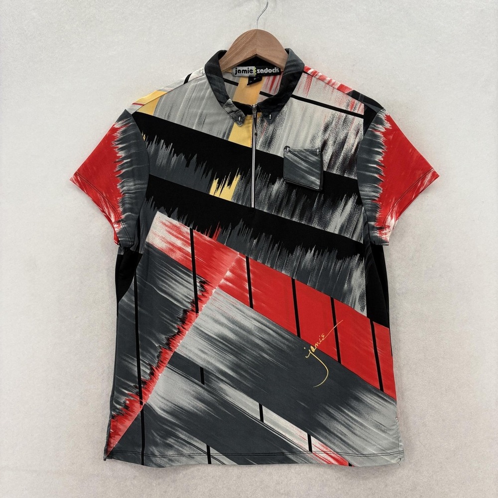 Jamie Sadock Polo Shirt Womens Medium Multicolor Geometric 1/4 Zip Golf Sport